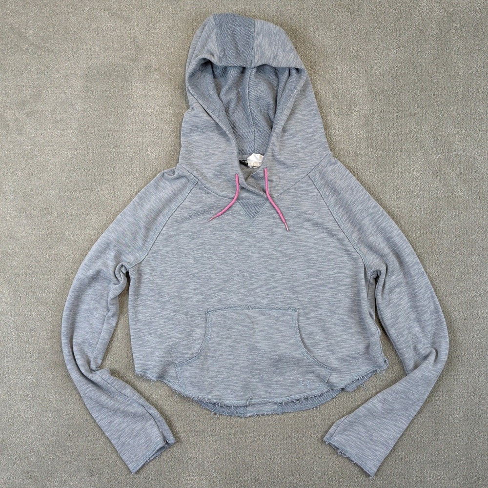 Under Armour Hoodie Womens Small Grey Space Dye Cropped Raw Hem Athletic 1243125